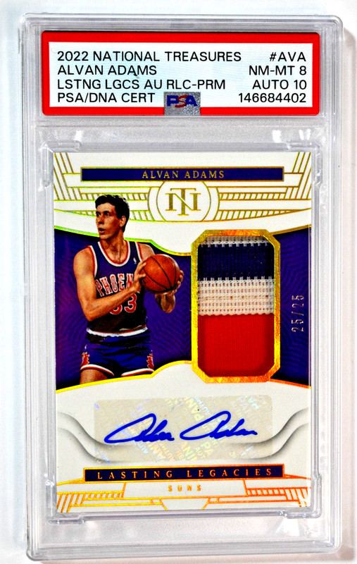 2022 National Treasures Legacies Alvan Adams Relic Auto /25 PSA 8 Auto 10 Suns