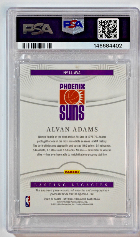 2022 National Treasures Legacies Alvan Adams Relic Auto /25 PSA 8 Auto 10 Suns view 2
