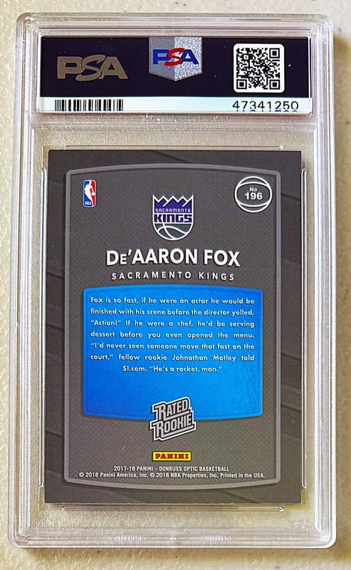 PSA 10 GEM MINT 2017-18 Donruss Optic De'Aaron Fox Rated Rookie RC #196 SPURS view 2