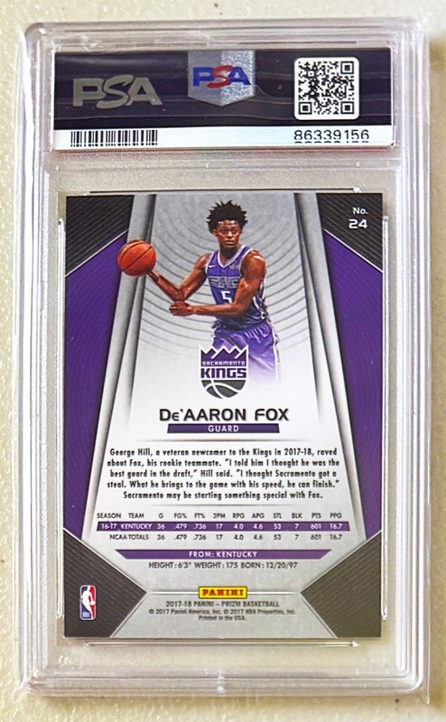 PSA 10 GEM MINT 2017-18 Prizm De'Aaron Fox Rookie RC #24 SPURS KINGS view 2