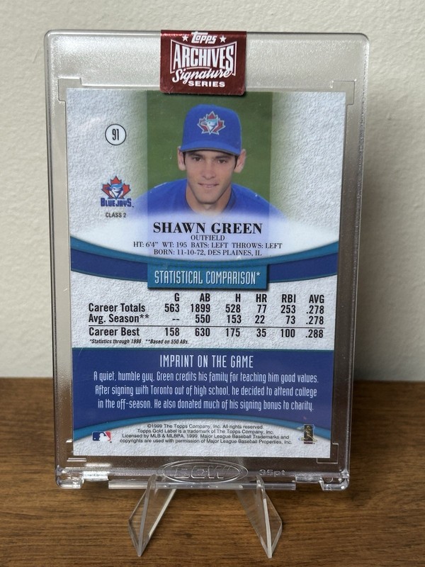 2023 Topps Archives Signature Series Shawn Green 1/1 Auto Blue Jays Gold Label view 2