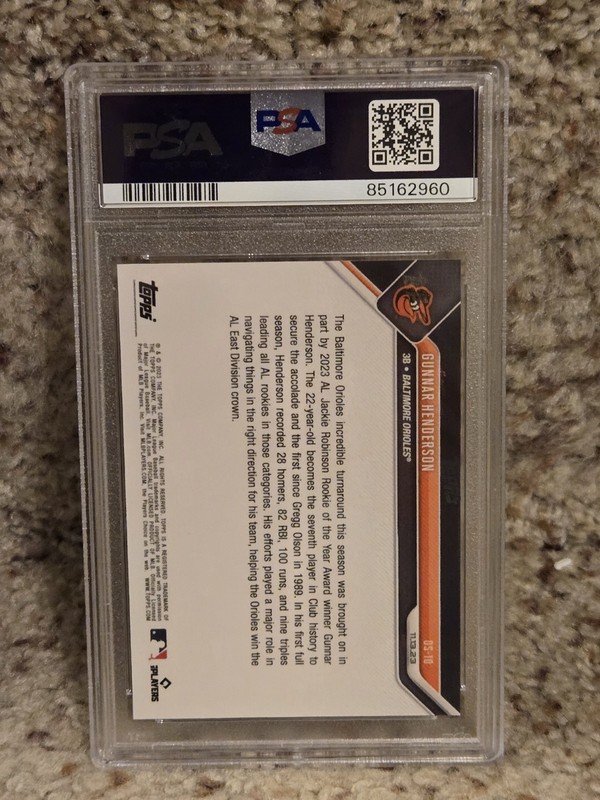 2023 Topps Now - Off-Season Gunnar Henderson #OS-10 (RC) PSA 10 view 2