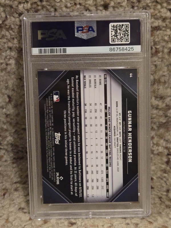 2023 Topps Chrome Black Gunnar Henderson Refractor Variation Rookie SP PSA 10 view 2