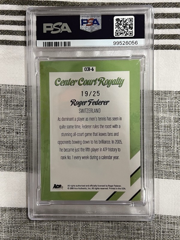 2006 Ace Authentic Roger Federer Auto GOLD /25 Center Court Royalty PSA 10 POP 2 view 2