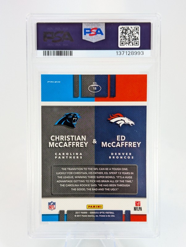 2017 PANINI DONRUSS OPTIC ILLUSIONS #18 CHRISTIAN MCCAFFREY/ED MCCAFFREY PSA 10 view 2