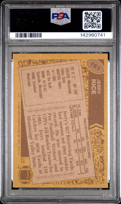 1986 TOPPS #161 JERRY RICE PSA 4 view 2