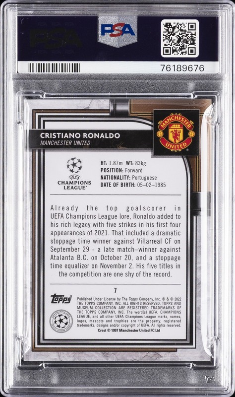 2021 MUSEUM COLLECTION CHAMPIONS LEAGUE #7 CRISTIANO RONALDO 55/75 PSA 9 view 2