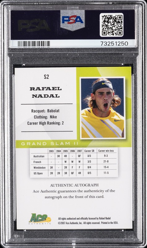 2008 ACE AUTHENTIC GRAND SLAM II STARS AUTO-BRONZE  RAFAEL NADAL PSA 8.5 AUTO 9 view 2