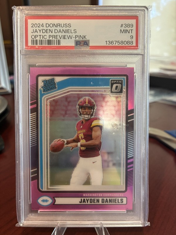 Optic NFL 2024 Commanders Jayden Daniels Pink Holo Rookie Card *MINT PSA 9*