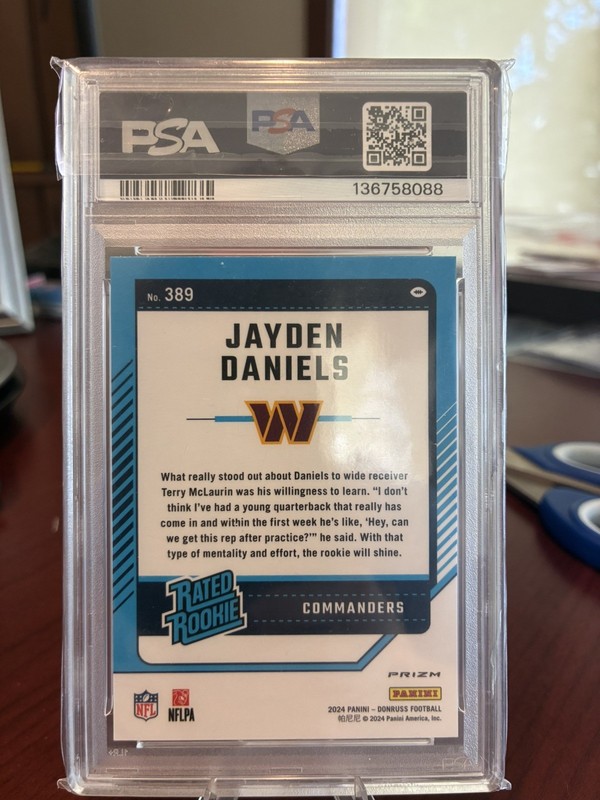Optic NFL 2024 Commanders Jayden Daniels Pink Holo Rookie Card *MINT PSA 9* view 2