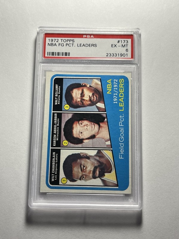 1972 Topps #173 NBA FG Pct. Leaders Wilt Chamberlain Kareem Abdul-Jabbar PSA 6