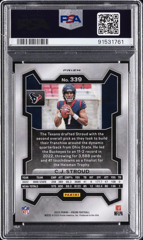 2023 PANINI PRIZM SILVER PRIZM #339 CJ STROUD PSA 10 view 2