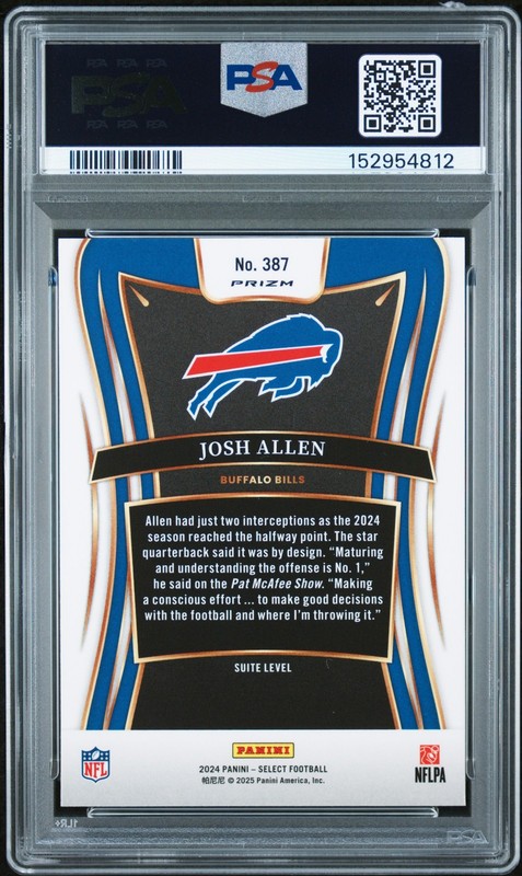 2024 PANINI SELECT SILVER PRIZM #387 JOSH ALLEN PSA 10 view 2