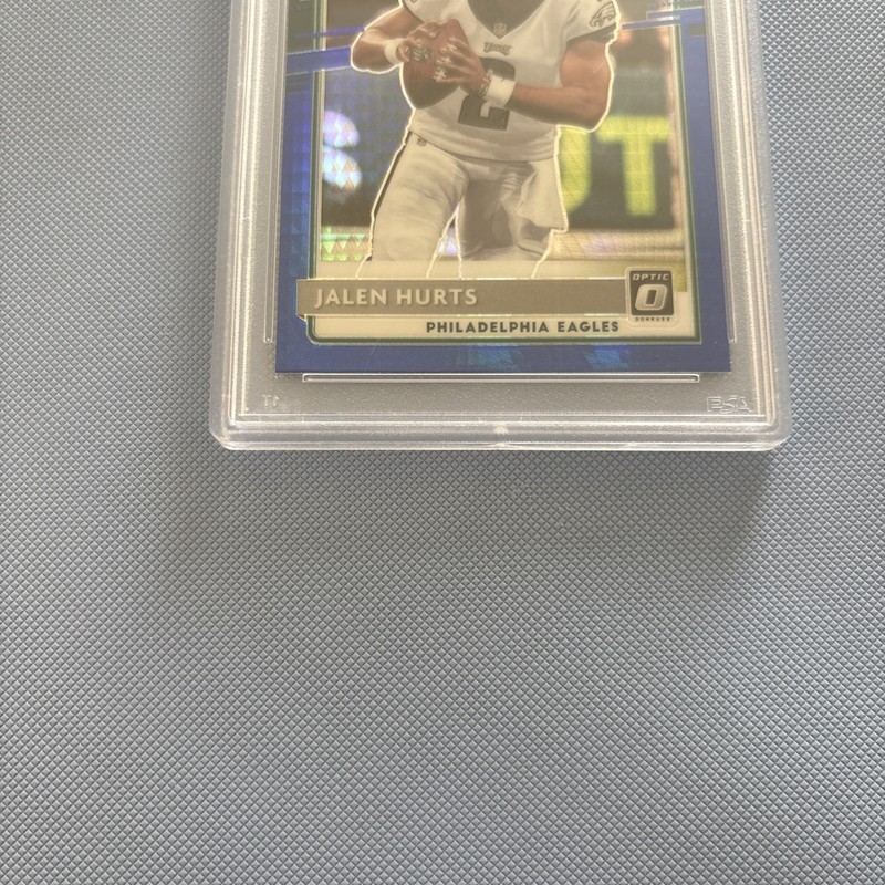 2020 Donruss Optic Blue Hyper Prizm #164 Jalen Hurts Eagles RC Rookie PSA 9 view 2