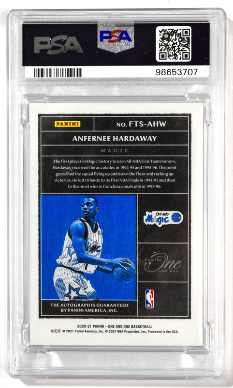 2020 Panini One and One #AHW Anfernee Hardaway First-Team Auto Purple /25 PSA 9 view 2