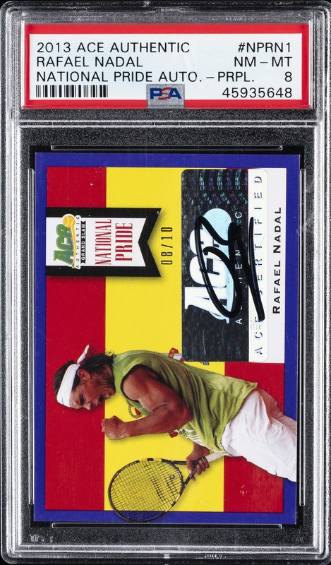 2013-14 ACE AUTHENTIC NATIONAL PRIDE AUTOS PURPLE RAFAEL NADAL #/10 PSA 8 AUTO