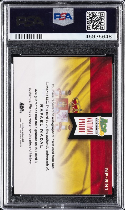 2013-14 ACE AUTHENTIC NATIONAL PRIDE AUTOS PURPLE RAFAEL NADAL #/10 PSA 8 AUTO view 2