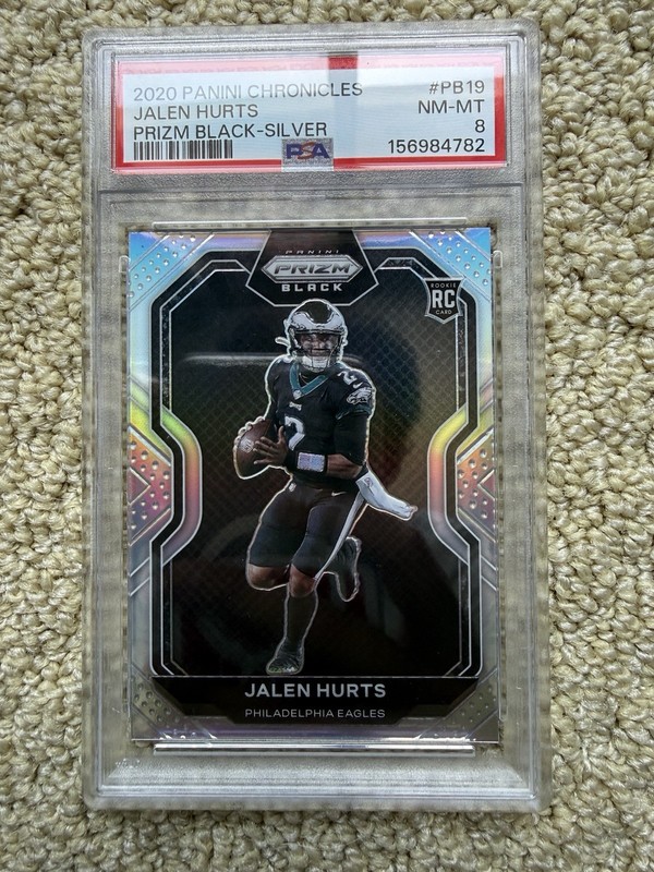 Panini 2020 Chronicles Jalen Hurts Prizm Black Silver #PB-19 RC PSA 8