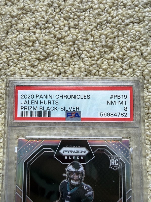 Panini 2020 Chronicles Jalen Hurts Prizm Black Silver #PB-19 RC PSA 8 view 2