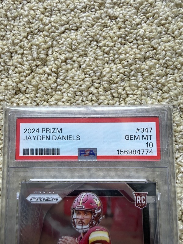 2024 Panini Prizm Jayden Daniels Base RC #347 PSA 10 GEM MINT Rookie Free Ship view 2