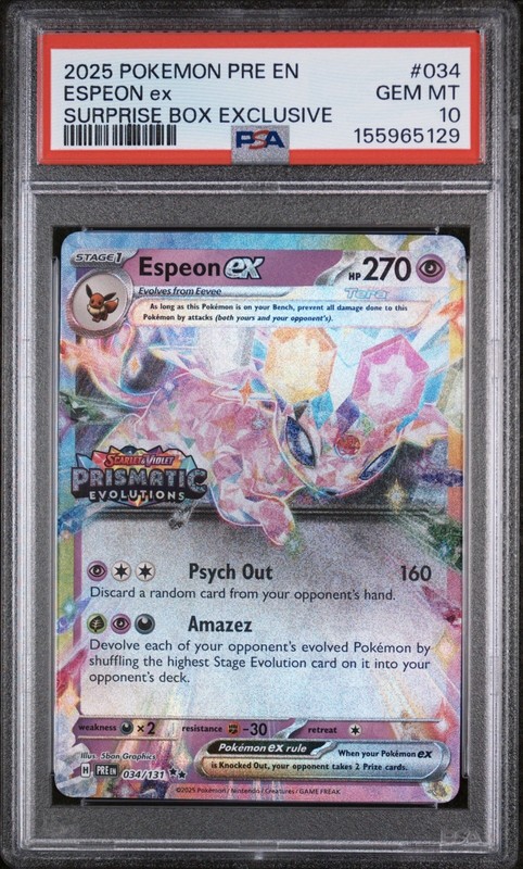 2025 POKEMON PRE EN-PRISMATIC EVOLUTIONS SURPRISE BOX EXCLUSIVE ESPEON EX PSA 10