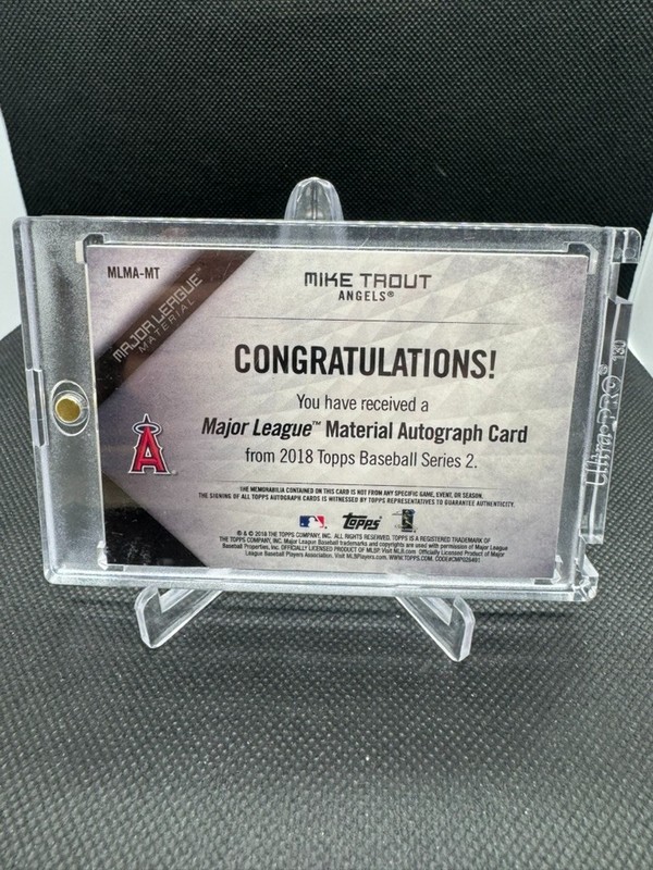2018 Topps Major League Material Mike Trout Auto /5 Game Used Patch view 2
