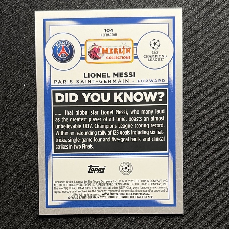Topps 2022-23 Merlin UEFA Club Competitions Lionel Messi #104 Refractor PSG view 2