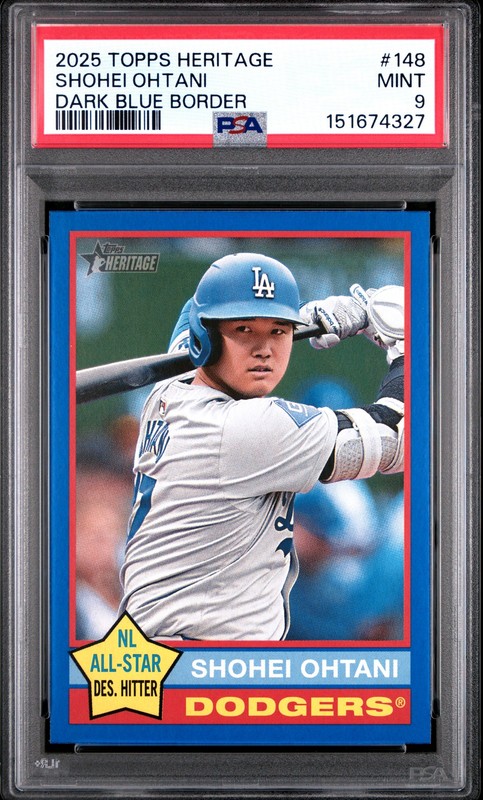 2025 TOPPS HERITAGE DARK BLUE BORDER #148 SHOHEI OHTANI PSA 9