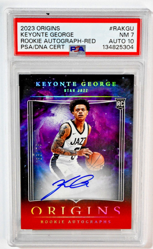2023 Panini Origins Keyonte George RC Rookie Auto Red /99 PSA 7 Auto 10 Jazz