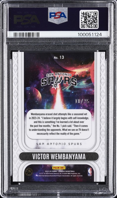 2023 PANINI PHOENIX ROOKIE RISING YELLOW #13 VICTOR WEMBANYAMA RC /35 PSA 10 view 2