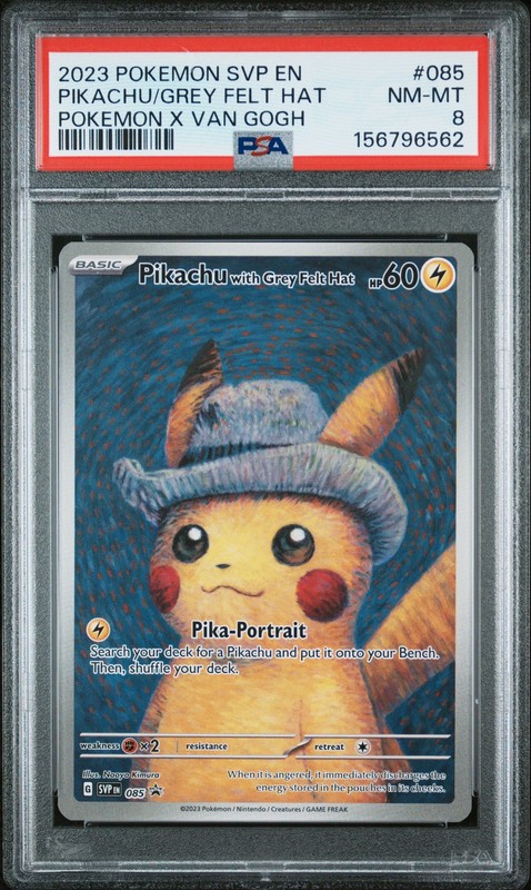 2023 POKEMON SVP EN-SV POKEMON X VAN GOGH #085 PIKACHU WITH GREY FELT HAT PSA 8