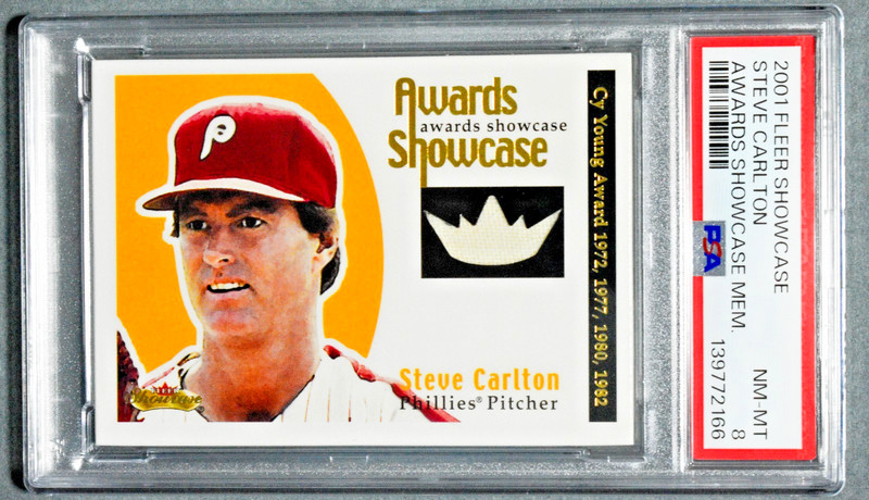 2001 Fleer Showcase Steve Carlton Awards Game Worn Patch /100 PSA 8 HOF