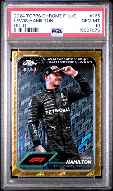 2024 TOPPS CHROME FORMULA 1 LOGOFRACTOR EDITION GOLD LEWIS HAMILTON 9/50 PSA 10