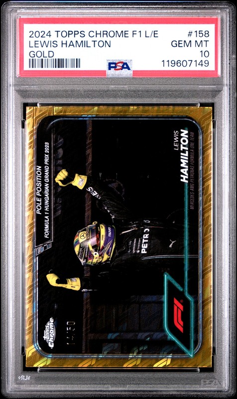 2024 TOPPS CHROME FORMULA 1 LOGOFRACTOR EDITION GOLD LEWIS HAMILTON 14/50 PSA 10