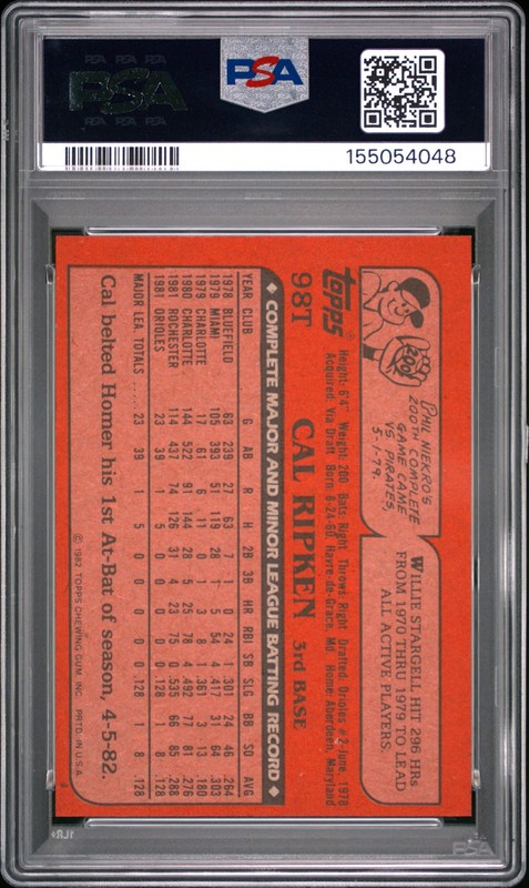 1982 TOPPS TRADED #98T CAL RIPKEN JR. ROOKIE RC PSA 6 view 2