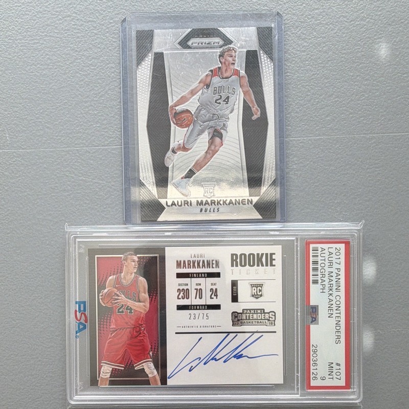 2017 Panini Contenders Lauri Markkanen Rookie Ticket Auto #107 PSA 9 & PRIZM RC