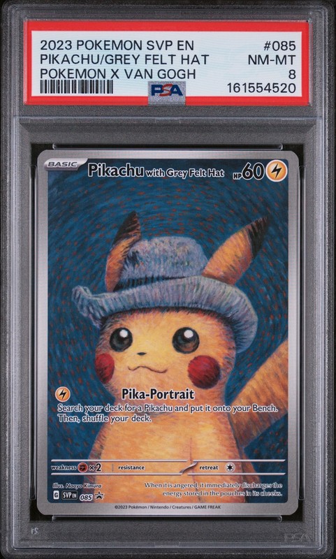 2023 POKEMON SVP EN-SV BLACK STAR PROMO #085 PIKACHU WITH GREY FELT HAT PSA 8