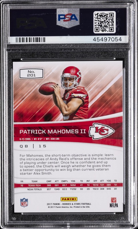 2017 PANINI ROOKIES & STARS #201 PATRICK MAHOMES II ROOKIE RC PSA 10 view 2