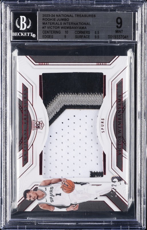 2023-24 NATIONAL TREASURES ROOKIE JUMBO MATERIALS #7 VICTOR WEMBANYAMA BGS 9
