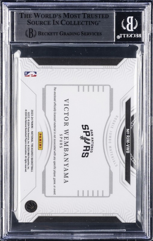 2023-24 NATIONAL TREASURES ROOKIE JUMBO MATERIALS #7 VICTOR WEMBANYAMA BGS 9 view 2