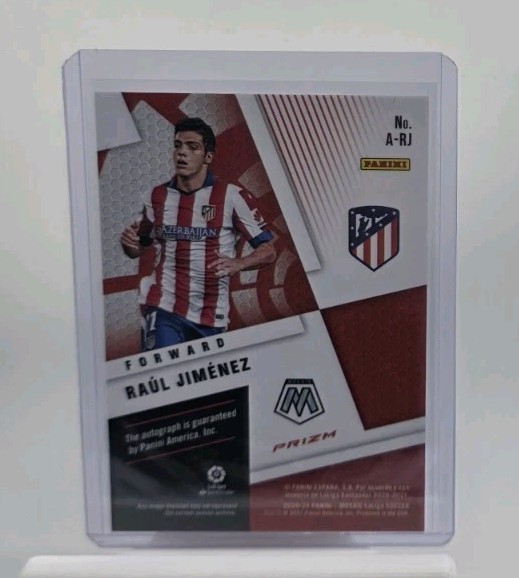 2021-22 Panini Mosaic Raul Jimenez Prizm Auto Atletico Madrid Mexico view 2