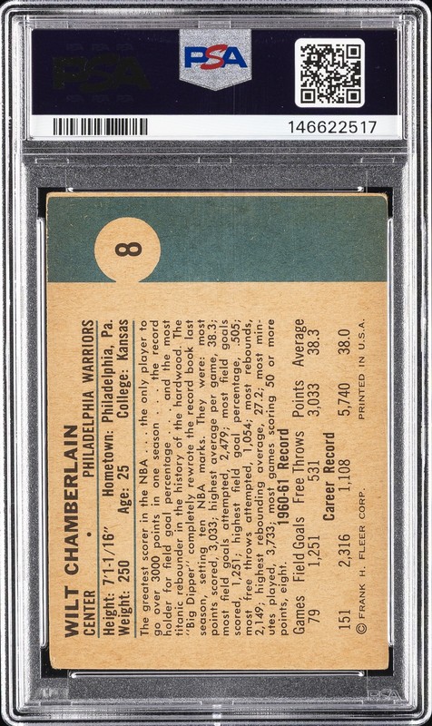 1961 FLEER #8 WILT CHAMBERLAIN PSA 2 view 2
