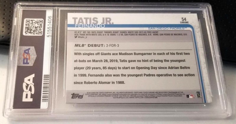 2109 Topps Chrome Update #54 Fernando Tatis Jr. Rookie Card PSA Mint 9 Beautiful view 2
