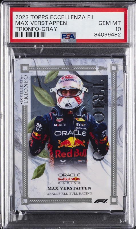 2023 TOPPS ECCELLENZA FORMULA 1 TRIONFO-GRAY MAX VERSTAPPEN 30/75 PSA 10