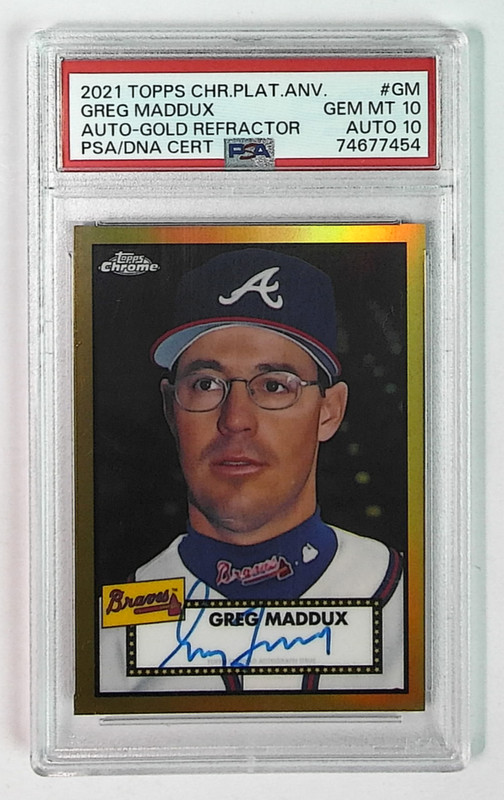 2021 Topps Chrome Plat. Anv. Greg Maddux GOLD REFRACTOR /50 PSA 10 AUTO 10