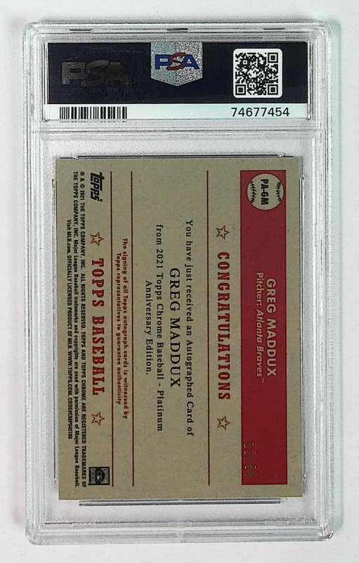 2021 Topps Chrome Plat. Anv. Greg Maddux GOLD REFRACTOR /50 PSA 10 AUTO 10 view 2