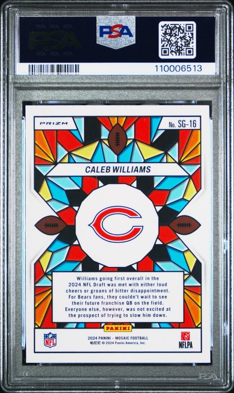 CALEB WILLIAMS PSA 9 2024 PANINI MOSAIC #SG-16 STAINED GLASS PRIZM RC ROOKIE view 2