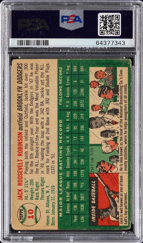 1954 Topps Jackie Robinson #10 PSA 2 💎 Good Centering! view 2