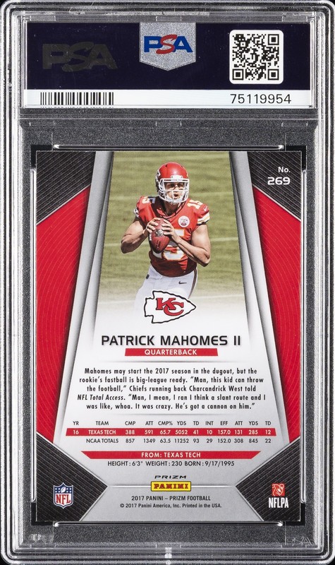 2017 PANINI PRIZM PRIZM #269 PATRICK MAHOMES II ROOKIE RC PSA 9 view 2