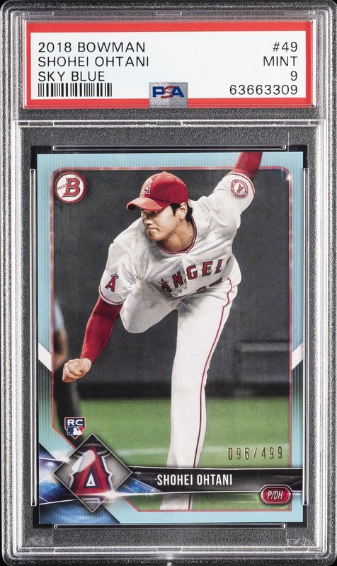 2018 BOWMAN SKY BLUE #49 SHOHEI OHTANI ROOKIE RC 96/499 PSA 9